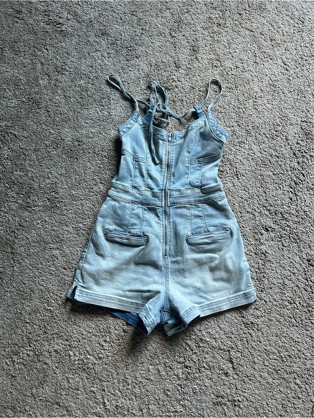 We The Free Light Blue Denim Tie-Shoulder Romper